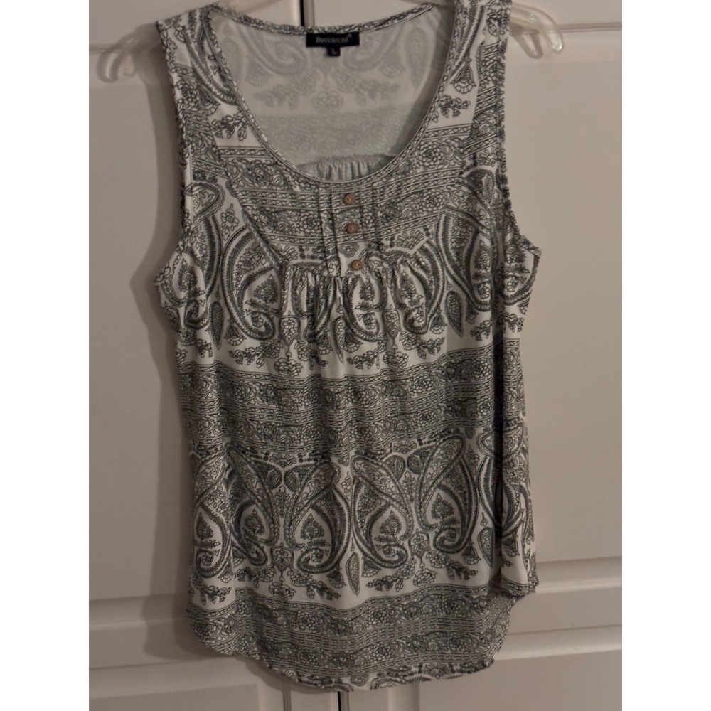Beecarchil Womens Paisley Floral Tank Top Black White‎ Boho Sleeveless Henley L